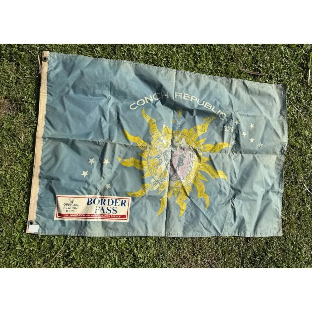 VINTAGE CONCH REPUBLIC AND CAT CAY FLAG - BORDER PATROL STICKER